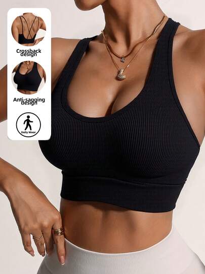 Sujetador deportivo para mujer sin cables, cómodo y transpirable, con tirantes anchos, versátil para todas las estaciones, atuendo casual, lencería elegante, ajuste cómodo, top tipo tank