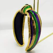 1pc Shiny Stretchy Carnival/Mardi Gras Headband, Suitable For Both Men And Women - Gold Strip Sequins - View 5