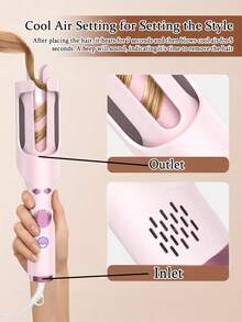 GENAI 30毫米自动卷发棒，带凹槽和冷风功能，5档温度设置，快速加热，轻松打造持久韩式海滩波浪卷发 - 美規A型插(110-127V) - 查看 9