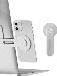 1pc Adjustable Aluminum Laptop Stand With Magnetic Phone Holder - Ultra Thin Foldable Side Clip, Compatible With IPhone And All Phones, Portable Computer Extension Stand - Multicolor - View 2