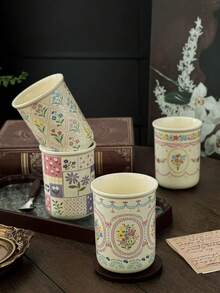 1个复古小巧陶瓷马克杯，高品质复古花卉图案咖啡杯，时尚耐热水杯，优雅下午茶甜点杯，居家早餐牛奶杯，宿舍水杯，送给她的礼物，女友，乔迁之喜，生日礼物 - 彩色 - 查看 10