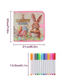 Children's Easter Bunny Chalkboard Doodle Book, Reusable Washable Drawing Pad With 12 Watercolor Pens, Portable Travel Early Education Art Toy, Easter Gift - Multicolor - View 2