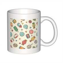 1pc 11oz Double-Sided Candy Illustration Ceramic Coffee Mug - Colorful Novelty Design, Unique Birthday Holiday Gifts Women Men Him Her, Festive Drinkware, Playful Kitchenware, Vibrant Print Quality - White - View 1