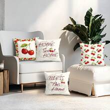 4件套樱桃图案文字插画印花抱枕套，单面印花，适用于客厅、沙发、卧室，不含枕芯 - 彩色 - 查看 9