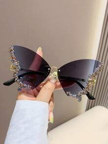 2pcs Diamond-Studded Butterfly Shaped Frameless Eyeglasses, Suitable For Travel - Multicolor - View 27