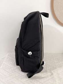 黑色简约百搭大容量女士单肩包，休闲简约风格背包，适合大学生，配有可爱吊坠 - 黑色 - 查看 5