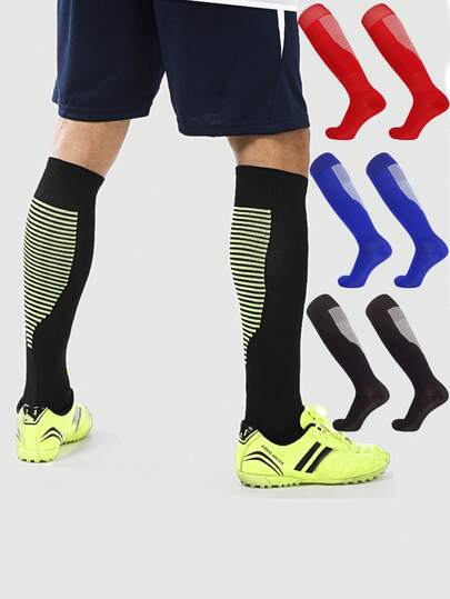 1双儿童条纹过膝袜，7-12岁男童高筒足球袜，针织面料，适合篮球、足球、徒步旅行等四季户外运动