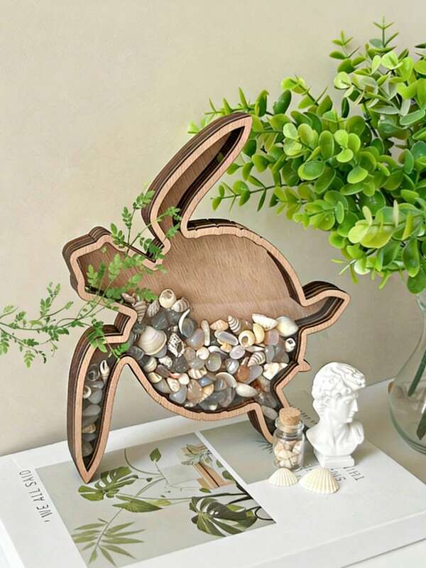 1pc Turtle Desktop Display Stand, Ocean Theme Jewelry Storage Rack, Transparent Wooden Piggy Bank, Turtle Display Box, Creative Wooden Desktop Stand, Shell Coin Storage Box, Suitable For Infants And Toddlers