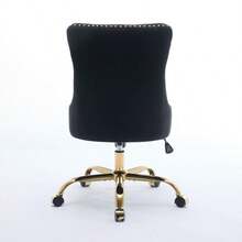 Modern Office Chair, Upholstered In Tufted Velvet, With A Gold Metal Base, Adjustable And Swivel (Black), DE1923BK - Black - View 9
