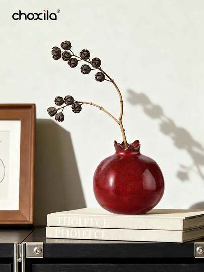 choxila 1 pieza Jarrón en forma de granada de cerámica, jarrón de color rojo oscuro, jarrón compacto para interiores, decoración de escritorio, estante para flores, maceta hidropónica, adecuado para el hogar, restaurante, lobby, decoración de sala de estar, decoración de jarrón de vidrio, decoración de Ramadán