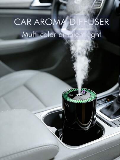 Car Diffuser, Mini Portable Humidifier, Car Accessories, Car Air Freshener, Multi-Color Mood Light, Long Lasting Battery, Fast Charging, Suitable For Car, Home, Office, Bedroom (Black), Gift