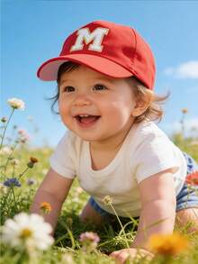 1pc Baby/Toddler A-Z Letter Soft Baseball Cap, Fashion Versatile, Suitable For Boys & Girls Everyday Wear, Spring/Summer, Fits 1-3 Years Old - Red - View 2