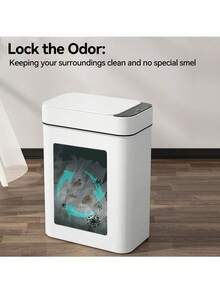 Ljia 2.7 Gallon/4 Gallon Automatic Sensor Trash Can With Lid, Touchless Narrow Small Garbage Bin, Smart Slim Plastic Waste Bin For Kitchen, Bathroom, Office, RV, Bedroom, Living Room, White And Grey