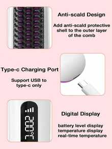 Portable Wireless Hair Straightener Brush, Fast Heating, Constant Temperature Anti-Scald Design, 3 Temperature Settings, Smart LED Display, USB Charging, Compact & Lightweight, Suitable For Home Use & Travel, Ideal Gift For Women, Professional Styling Tool, Straightening & Curling - Multicolor - View 8