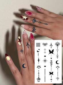 6 PCS / 1 Pc Herbal Juice Semi-Permanent Magic Tattoo Stickers - Minimalist Tattoos. These Are Spider Webs, Snake Stars, Geometric Lines, Flowers, Hearts, Valentine's Day, Carnival Gift Patterns. Suitable For Daily Parties And Festival Gifts. Shoulder, Neck, Arm, Finger, Leg, Collarbone, Body. Semi-Permanent Tattoo, Waterproof, Non-Reflective. Tattoo Sticker, Fake Tattoo. - Blue - View 13