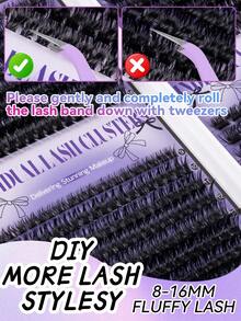 640/544/280 Clusters D Curl Manga Eyelash Set, Customized DIY Single Cluster False Eyelashes 10-16mm, Fluffy Dense 3D Russian Mink Fur Eyelashes, Dramatic Messy Makeup Effect, Portable And Easy To Use, Suitable For Daily, Cosplay, Stage Makeup - 黑色 - 查看 3