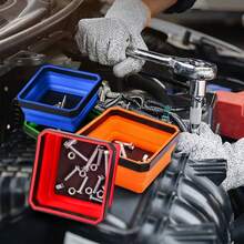 4Pack COLLAPSIBLE MAGNETIC METAL PARTS TRAYS STORAGE GARAGE DISH SCREWS BOLTS - Multicolor - View 7