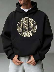 Men's Hoodie With Skull And Rose Print, Premium Cotton, Crew Neck, Comfortable Fit, Eye-Catching Print. - Black - View 1