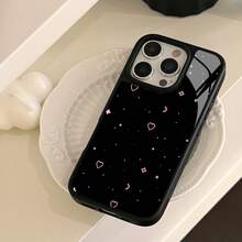 Phone - Black And Pink Heart And Design Is Suitable 17 Pro Cases, As Well As 16 Pro/15/14/13 Pro/12/11. It Features A Minimalist And Style, Made Of High-Quality With Straight-Glass Drop Protectio Festive Surprise Durable Shockproof Phone - 1pc - 查看 7