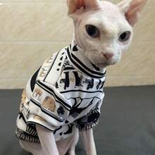 Sphynx Cat Clothes, Soft & Stretchy Fabric With Egyptian Camel Print, Autumn/Winter - White - View 5