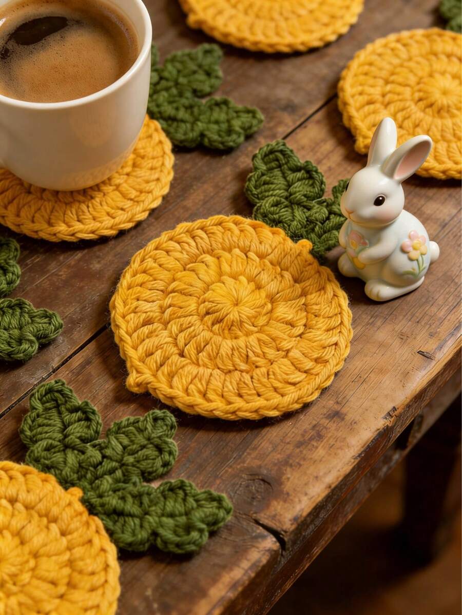 1个手工钩编胡萝卜杯垫，耐用布艺饮料垫，复活节餐桌装饰，复活节礼物，桌面保护垫，钩编布艺杯垫，生日礼物，厨房配件，适用于家庭、办公室和生日礼物，咖啡配件 - 彩色 - 查看 1