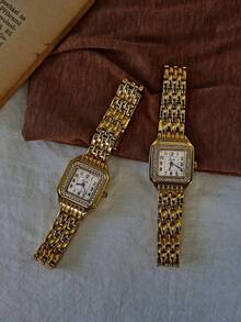 1pc New Rhinestone Zirconia Inlaid Gold Square Dial Ladies Waterproof Watch, Elegant Minimalist Casual Style Roman Numeral Dial, Decor Quartz Watch Suitable For Daily Life And Attending Gatherings - Gold - View 6