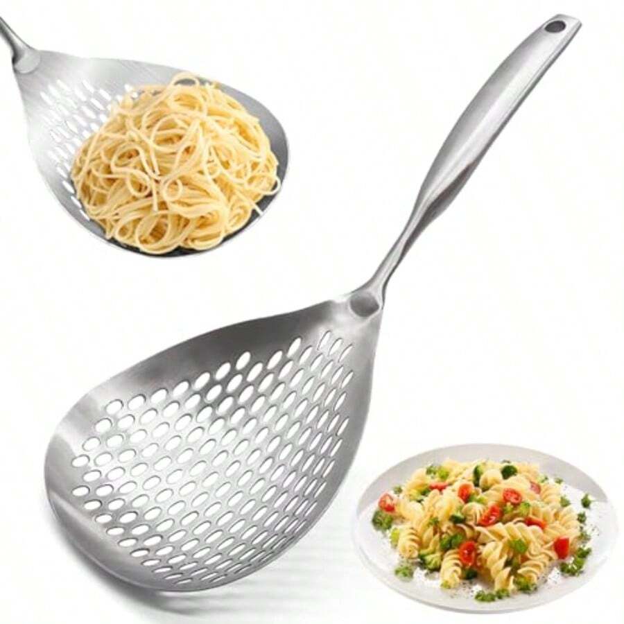 KAYCROWN Skimmer Slotted Spoon 304 Stainless Steel Skimmer Ladle Spoon Spider Strainer For Cooking And Frying Pasta Strainer Spoon Frying Kitchen Cooking Colander - Silver - View 1