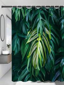1pc/4pcs Southeast Asian Tropical Rainforest Green Plant Pattern Bathroom Set, Includes Shower Curtain, 4-Piece Set, Waterproof Shower Curtain, Anti-Slip Bath Mat