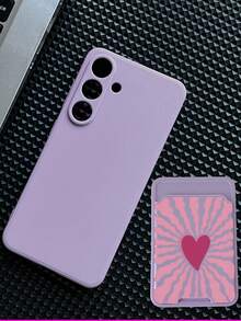 1pc Simple Solid Purple TPU 2-In-1 Card Holder Phone Case With Heart Shape Element, Anti-Fall, Anti-Slip, Full Coverage Phone Case Compatible With Apple/Galaxy/Redmi/OPPO/ 17 Pro Max/ 16 Pro Max/ 14 Pro Max/Galaxy A07 - Multicolor - View 4