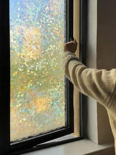 Window Privacy Film Stained Glass Rainbow 3D Prism Decorative Iridescent Window Sticker Static Cling Suncatcher UV Protection For Home Heat Control