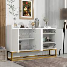 Modern Minimalist Sideboard, 4-Door Handleless Buffet For Dining Room, Living Room, Kitchen (White) - 白色 - 查看 3