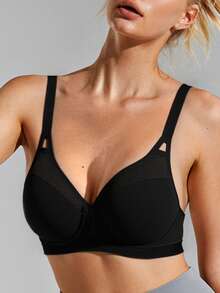 Wingslove 高强度轻盈加厚钢圈V领全罩杯运动文胸 - 黑色 - 查看 4