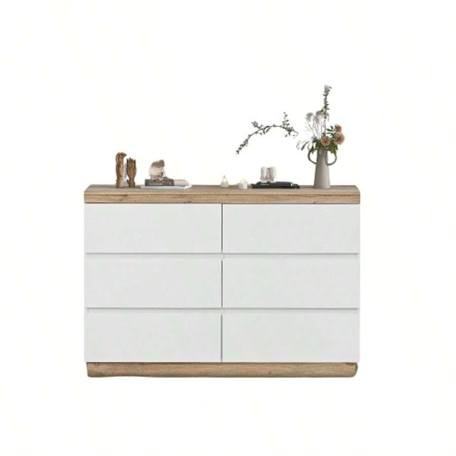 6-Drawer Chest, Lockable Compartment, Storage Function, For Bedroom And Living Room, E1 Particleboard, White + Oak [OLD REF: 30211011AAA] - 白色 - 查看 1