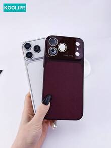 Koolife 1pc Large View Window Lychee Pattern Faux Leather Phone Case, PC+PU Leather Hybrid Cover With Raised Lens Protection & Built-In Lens Film, Shockproof Stylish Design Case, Compatible With IPhone 17/17 Pro/17 Pro Max - Retro Red - View 6