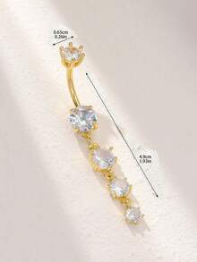 Un anillo de ombligo de cobre chapado en oro con un diseño incrustado largo, adecuado para que las damas lo usen en fiestas, eventos y ocasiones diarias. - Amarillo Oro - Ver 4