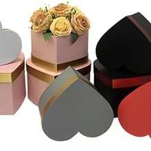 Set 3 Piezas Caja Para Arreglos Florales Y Regalos (Cartn Laminado Corazn Negro) - cartón laminado corazón black1 - Ver 3