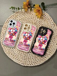 Valentine's Day Themed Phone Case With "Be Mine" Heart Balloons And "Happy Valentine's Day" Print, Compatible With IPhone 17/16/15/14/13/12/11, Latest Drop - Proof Design With Enhanced Camera Protection, Multi - Color Options, Comfortable Grip - 白色 - 查看 2