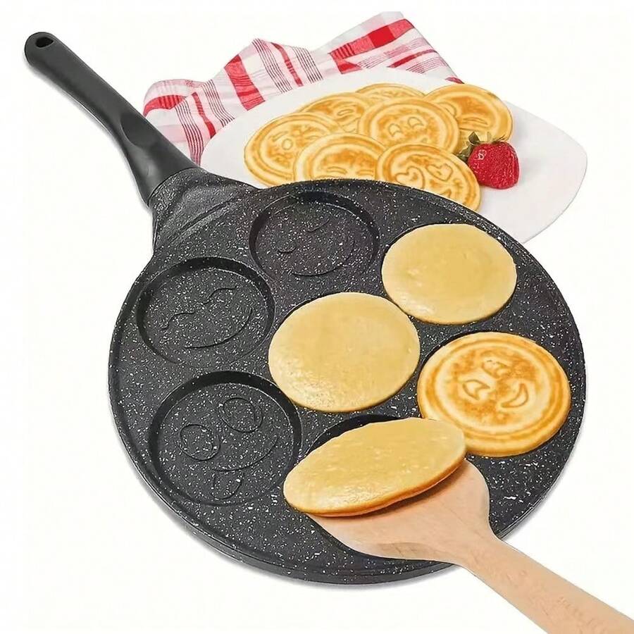 1pc 7-Cup Marble Non-Stick Pancake Pan, Round Baking Mold Suitable For Induction Cooktop, Dishwasher , Scratch-Resistant, Great For Pancakes, Crepes And Home Breakfast Cookware And Food Tray - Black - View 1