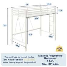 Allewie 72 Inches Tall Loft Bed Twin Size With Ladder And Safety Guardrail For Teens And Adults, Heavy Duty Metal Single Bunk Bed For Small Space, Noise Free, White - trắng - Xem 8