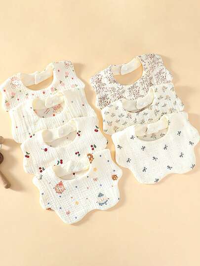 5/3件装随机纯色柔软棉纱婴儿围兜，婴幼儿口水巾，新生儿喂奶拍嗝巾