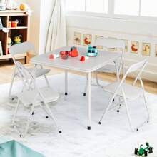 Juego de 5 mesas y sillas Plegables tapizadas, Juego de Mesa y sillas Plegables con Marco de Metal portátil, Juego de Mesa y sillas para Comer, Leer, Jugar - Beis - Ver 3