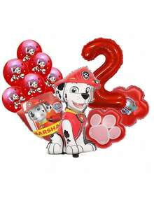 Paw Patrol 官方授权的汪汪队立大功红色狗狗数码乳胶铝膜气球生日派对装饰，生日快乐气球组合，完美生日礼物性别揭晓派对墙面装饰气球套装 - 彩色 - 查看 4