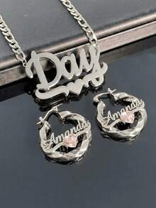 Personalized Birthday Jewelry Set, Custom Name Necklace And Earrings, Personalized Name Jewelry Set - Custom Name Pendant Necklace And Earrings, Inlaid Birthstone Heart Pendant, Diamond Necklace, Name Earrings, Birthstone Jewelry, Gift For Women, Gold-Plated Personalized Jewelry, Suitable For Women, Girls And Teenagers - Multicolor - View 7