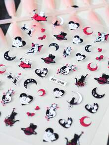 1张梦幻卡通美甲贴纸，包含可爱猫咪、蝴蝶、爱心、神秘星球、月亮、星星等图案，卡通主题，亮面，不对称形状，适合女性DIY或美甲沙龙使用。 - 彩色 - 查看 5