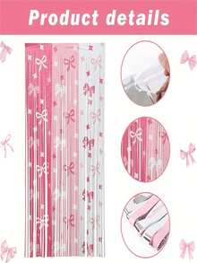 1/3件装粉白蝴蝶结主题塑料流苏彩带 - 1x2米长，耐用雨丝流苏，带有精致的蝴蝶结图案，非常适合生日、婚礼、迎婴派对等场合。 - 彩色 - 查看 4