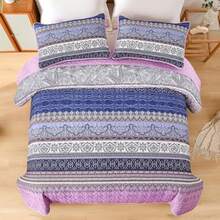 WONGS BEDDING Boho Quilt Twin Full Queen King Size, 3 Pieces Purple Blue Bohemian Light Weight Microfiber Bed Decor Bedspread for All Season - Púrpura 2 - Ver 5
