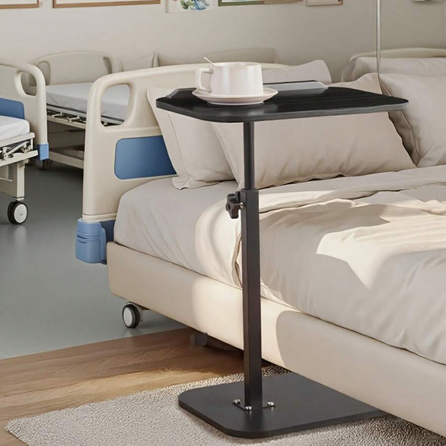 Adjustable Folding Side Table/Laptop Desk, Hospital Bed Table, Suitable For Sofa Bedside, Movable Lifting Table, Durable Bedside Table With Locking Wheels, Suitable For Hospital, Home, And Office, Two Colors Available - Bàn làm việc bằng gỗ óc chó có thể điều chỉnh độ cao - Xem 1