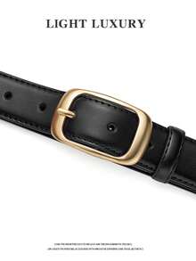 1条女士合金小方扣PU皮腰带，简约时尚，适合搭配牛仔裤、休闲裤、外套、连衣裙 - 方形扣帶 - 查看 4
