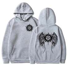 Nouveau sweat-shirt à capuche mode printemps et automne, imprimé ailes de corbeau drôle, style Harajuku Y2K, pour hommes et femmes. sweat-shirt à capuche long 2025 - Gris pâle - Voir 2