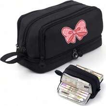 Pink Bowknot Design Kawaii Multi-Layer Large Capacity Pencil Case,Waterproof Internal Multi-Pocket Pencil Case,Stationery Box New Large Capacity Upgrade Window Prism Flap Student Stationery Waterproof Storage Box - Multicolor - View 7